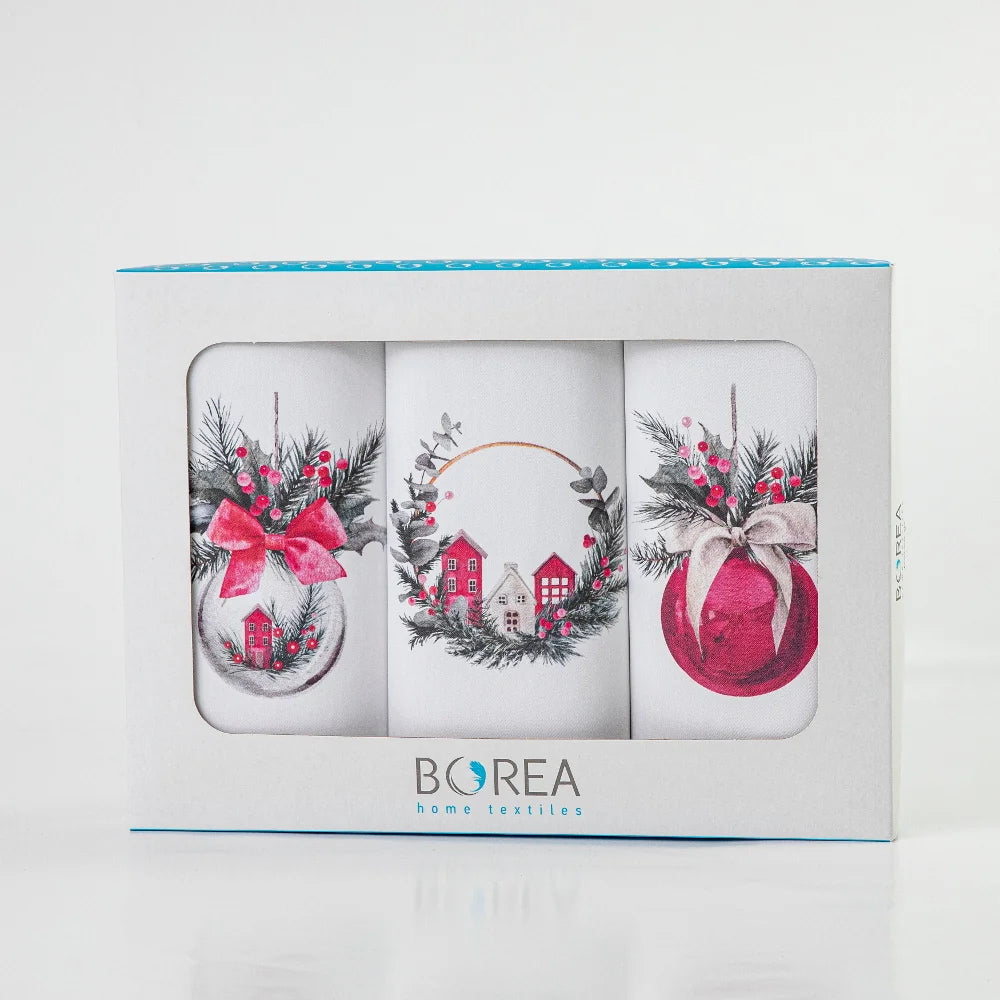 Ποτηρόπανα Κουζίνας Χριστουγεννιάτικα Christmas Ball Σετ 3ΤΜΧ από την εταιρεία Borea Home Textiles