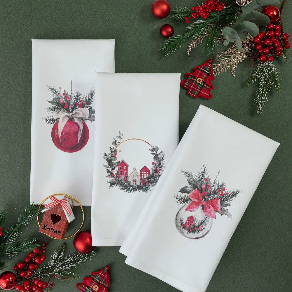 Ποτηρόπανα Κουζίνας Χριστουγεννιάτικα Christmas Ball Σετ 3ΤΜΧ από την εταιρεία Borea Home Textiles