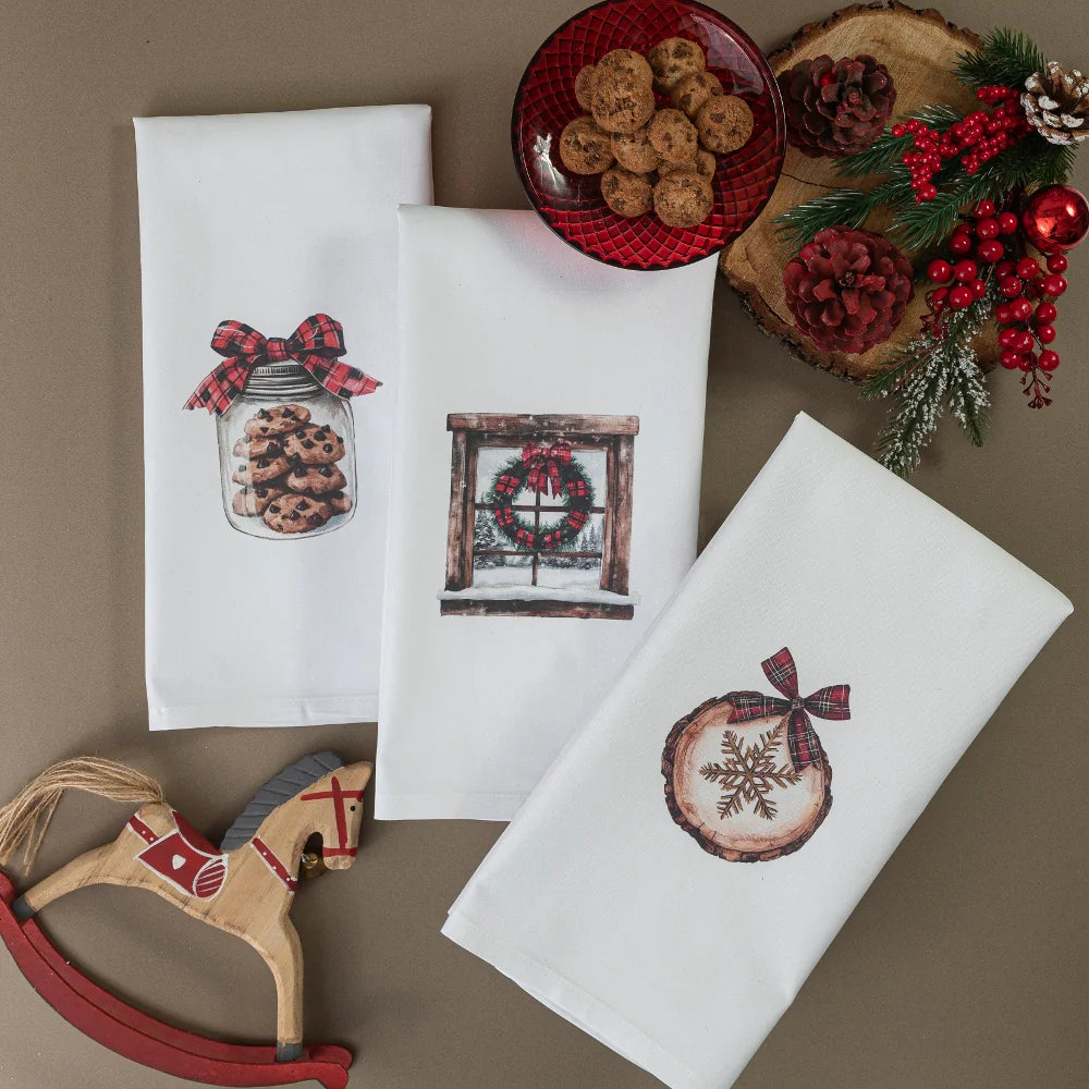 Ποτηρόπανα Κουζίνας Χριστουγεννιάτικα Garland Σετ 3ΤΜΧ από την εταιρεία Borea Home Textiles