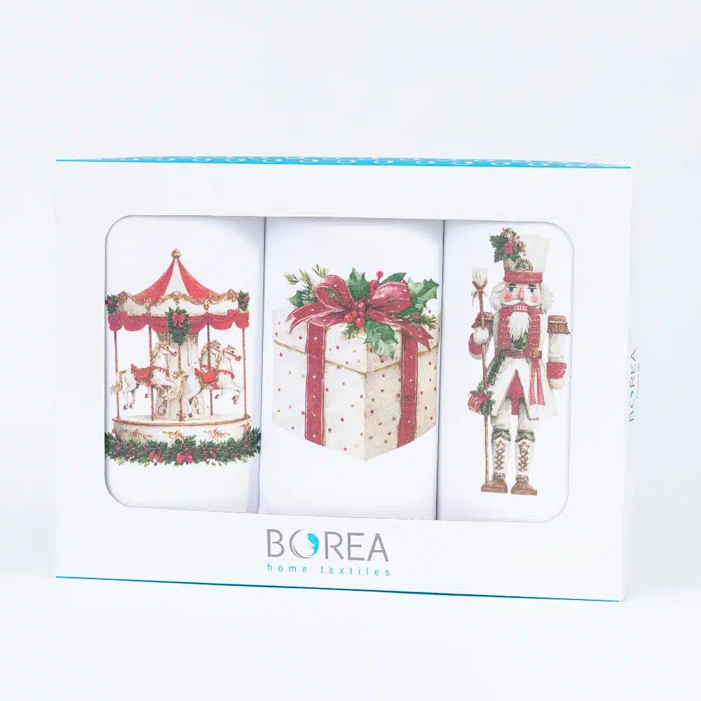 Ποτηρόπανα Κουζίνας Χριστουγεννιάτικα XmasCarousel Σετ 3ΤΜΧ