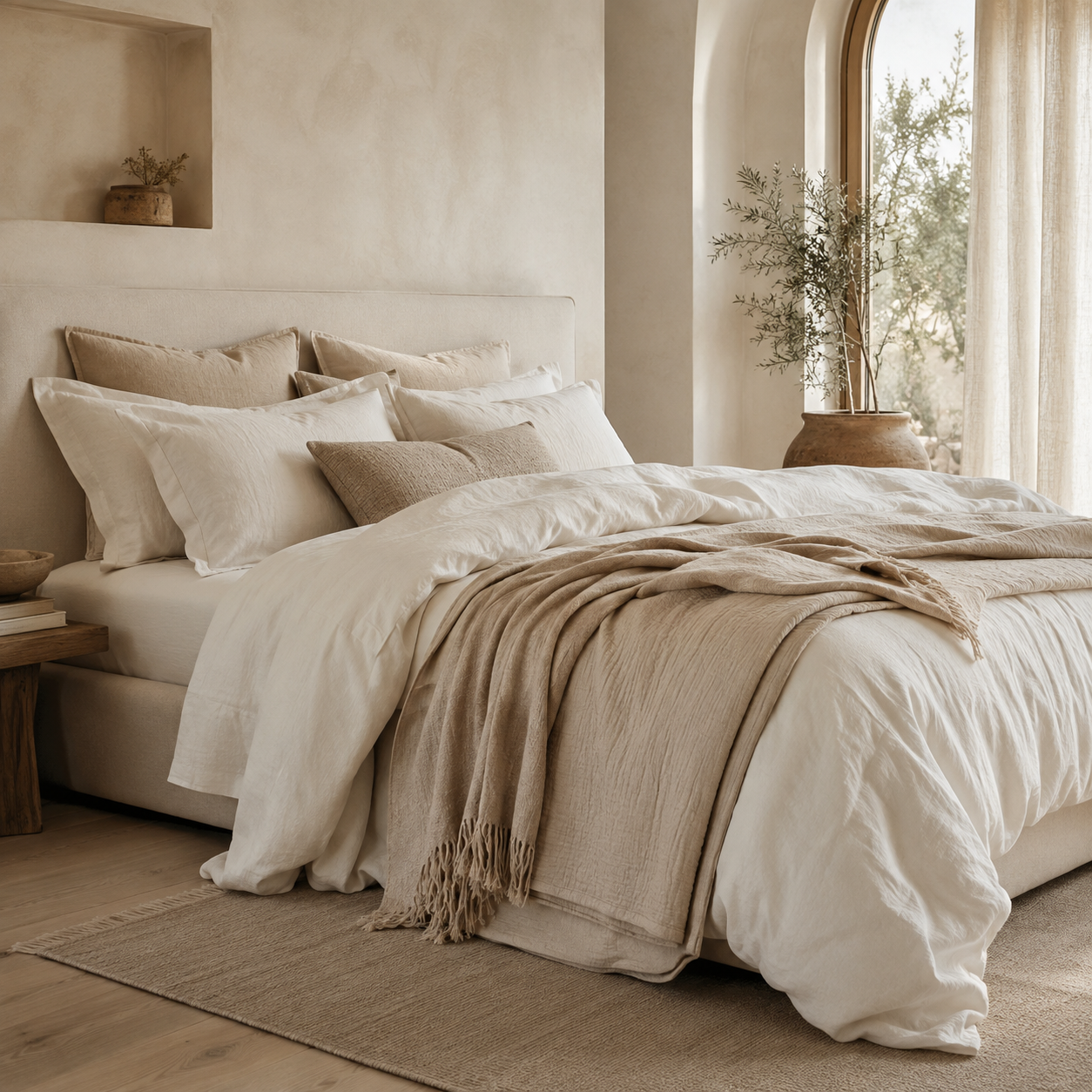 Βαμβακερά σεντόνια — warm-neutral editorial collection image