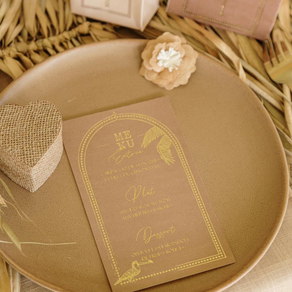 9 Κάρτες χάρτινες menu με θέμα “Ανατολής” – Καφέ , κρεμ και μπεζ 17 x 10 cm