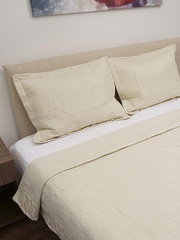 Κουβερλί Percale κεντητό Beige Υπέρδιπλο (220x240) από την εταιρεία Sunshine Home