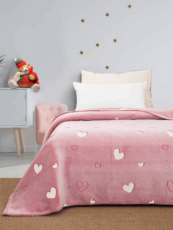 Κουβέρτα φωσφοριζέ μονή Hearts Pink Μονή (160x220) από την εταιρεία Sunshine Home