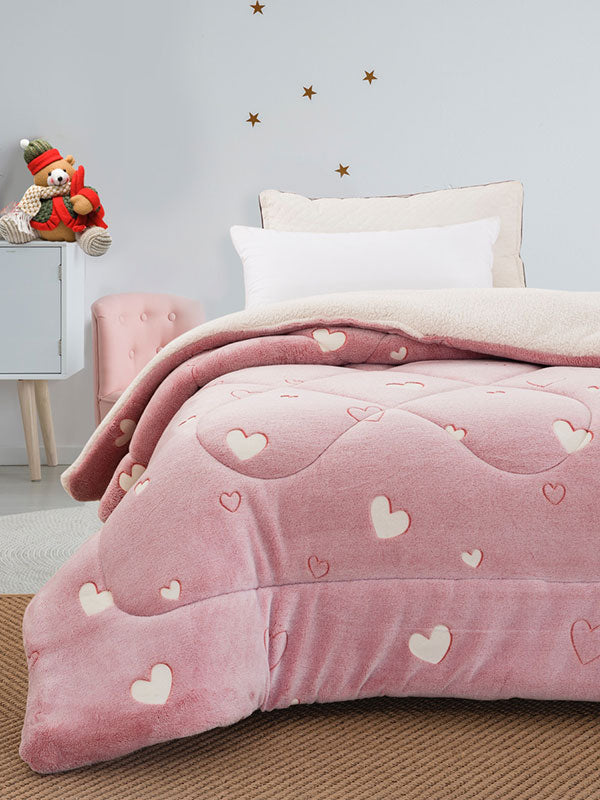 Κουβερτοπάπλωμα Φωσφοριζέ Μονό Hearts Pink Μονό (160x220) από την εταιρεία Sunshine Home
