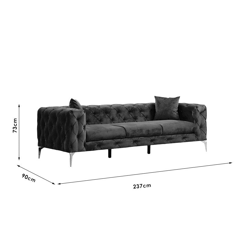 Καναπές 3θέσιος PWF-0579 τύπου Chesterfield βελούδο μπλε 237x90x73εκ από την εταιρεία Pakoworld