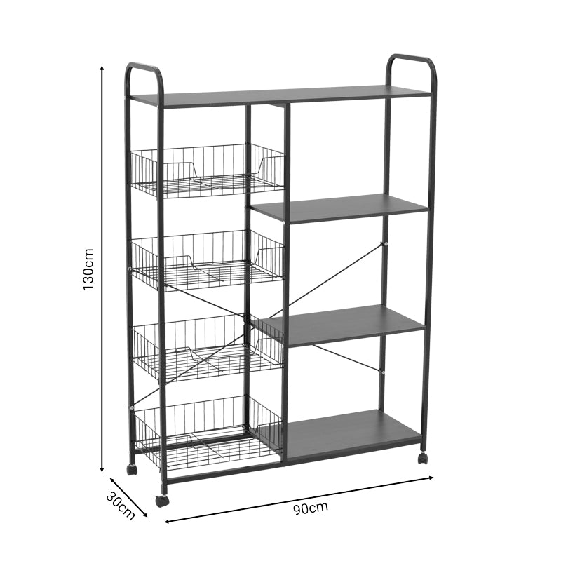 Τρόλεϊ-ραφιέρα 4όροφη Noli MDF καρυδί-μαύρο 90x30x130εκ από την εταιρεία Pakoworld