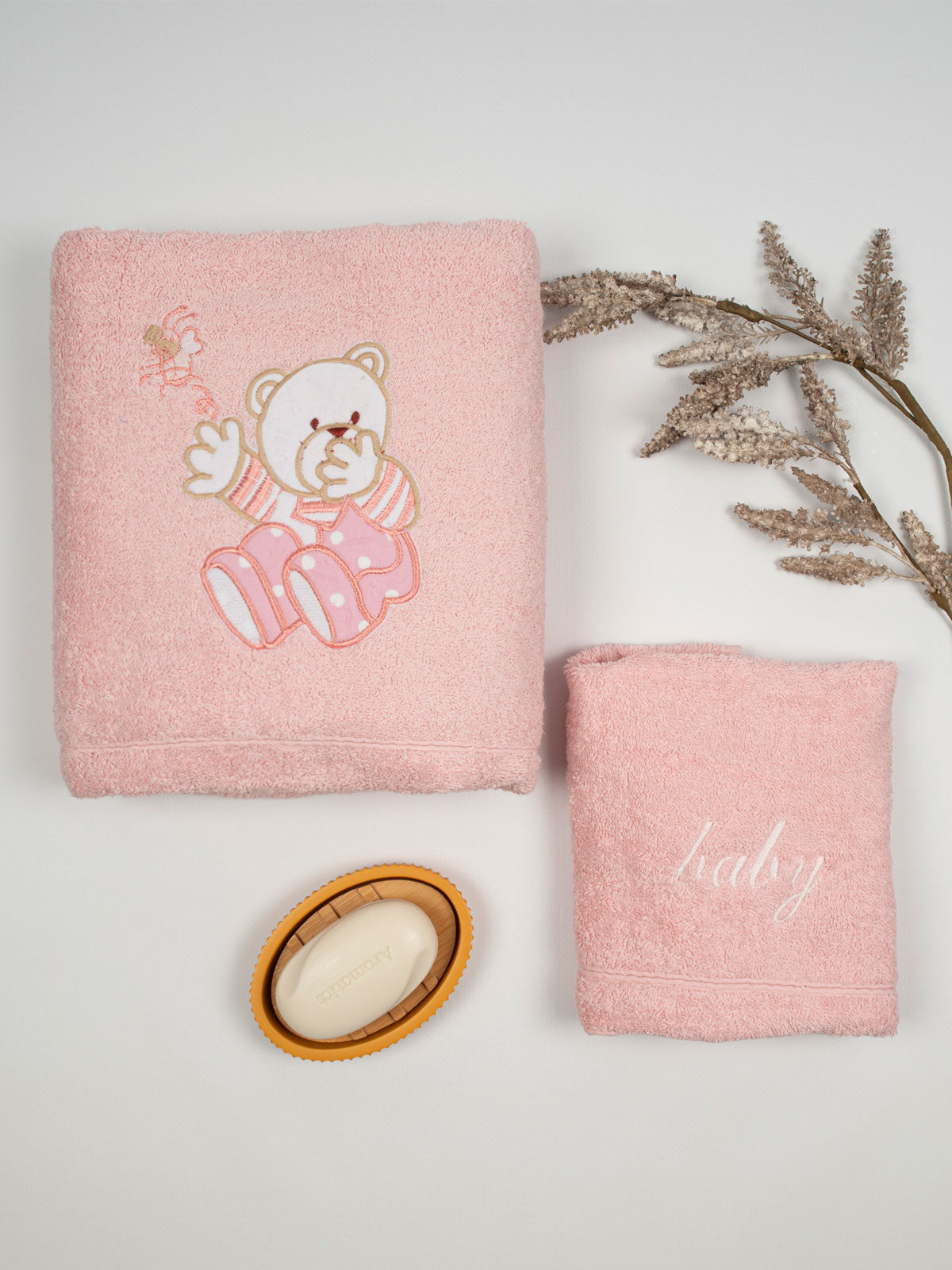 Σετ πετσέτες κεντητές Bear 04 Pink/Pink από την εταιρεία Sunshine Home