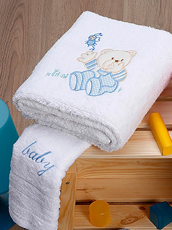 Σετ πετσέτες κεντητές Bear 04 White/Blue από την εταιρεία Sunshine Home