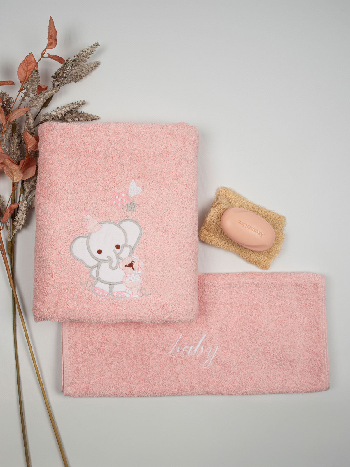 Σετ πετσέτες κεντητές Elephant 03 Pink/Pink από την εταιρεία Sunshine Home