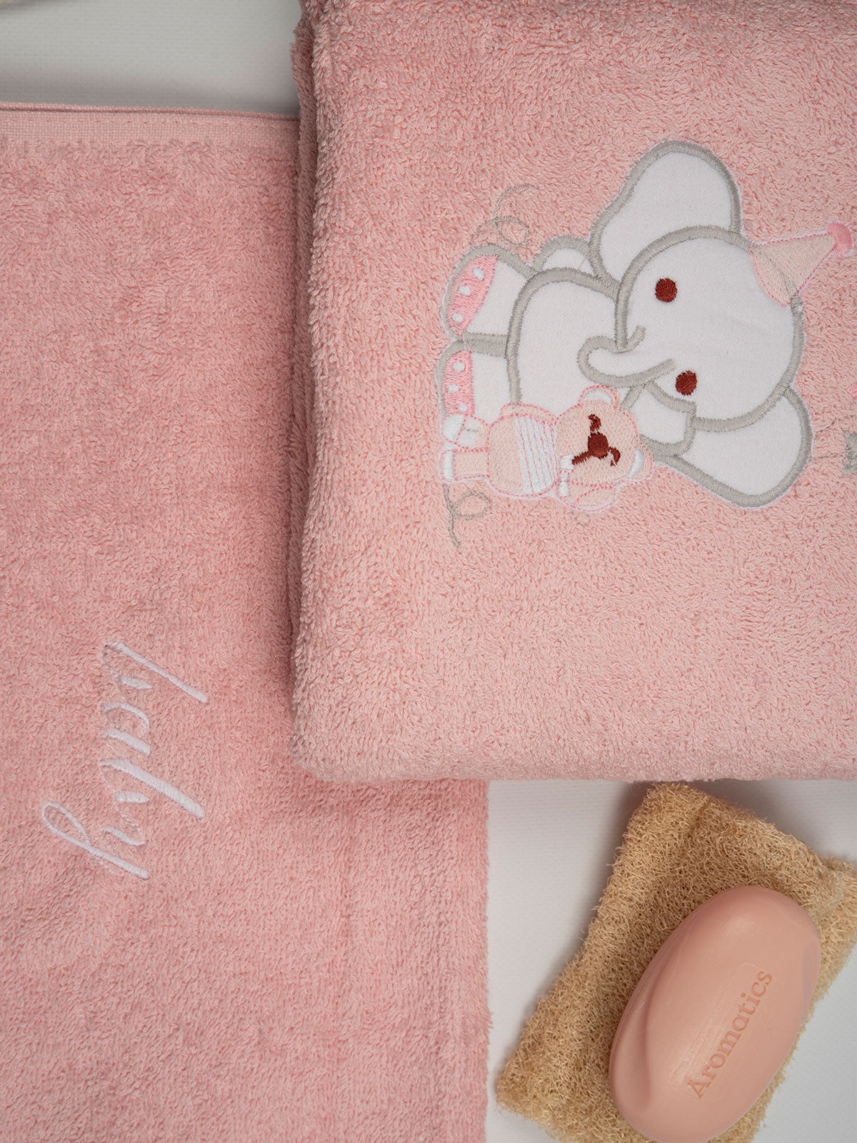 Σετ πετσέτες κεντητές Elephant 03 Pink/Pink από την εταιρεία Sunshine Home