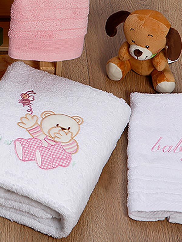 Σετ πετσέτες κεντητές Bear 04 White/Pink από την εταιρεία Sunshine Home