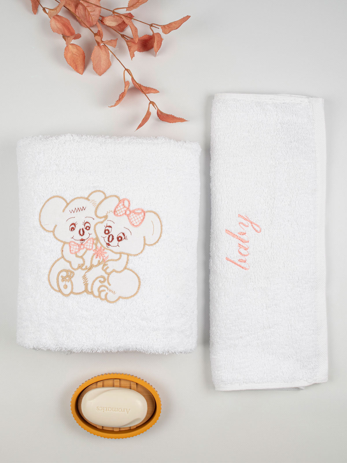 Σετ πετσέτες κεντητές Couple 06 White/Pink από την εταιρεία Sunshine Home