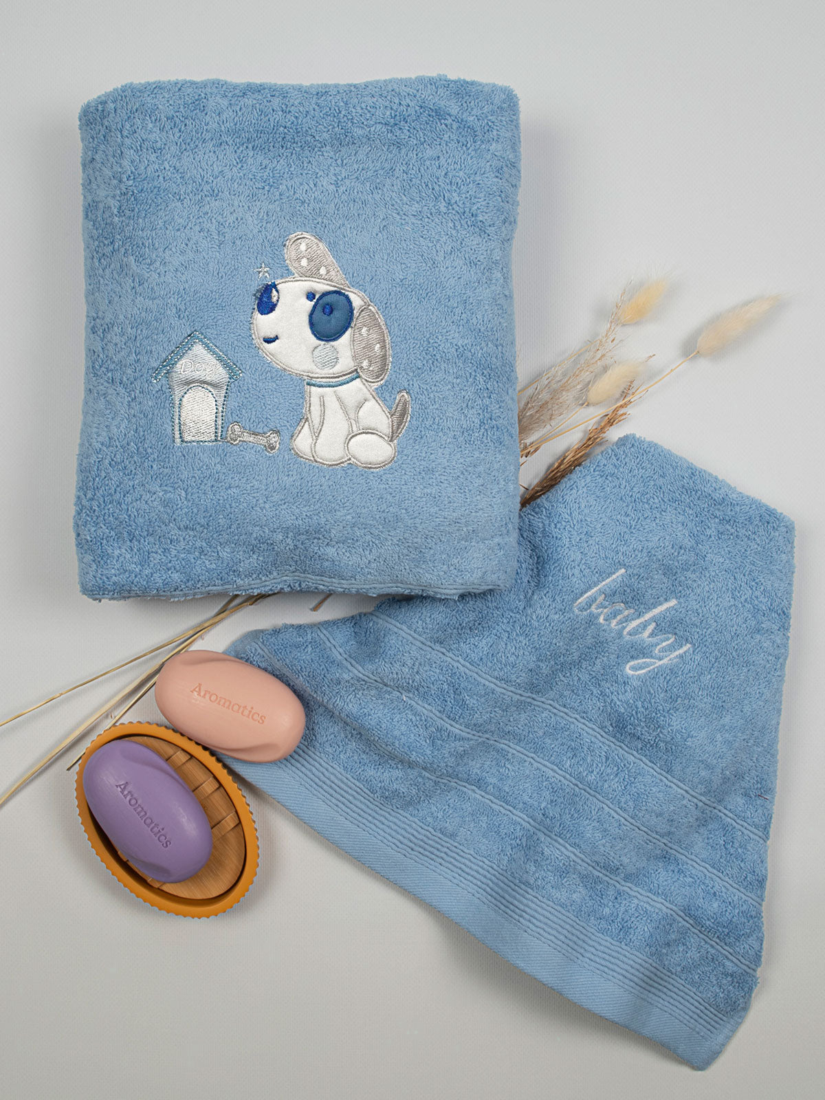 Σετ πετσέτες κεντητές Dog 07 Blue/Blue από την εταιρεία Sunshine Home