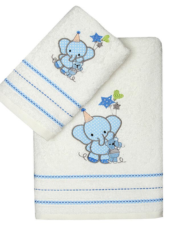 Σετ πετσέτες κεντητές Elephant 03 Blue από την εταιρεία Sunshine Home