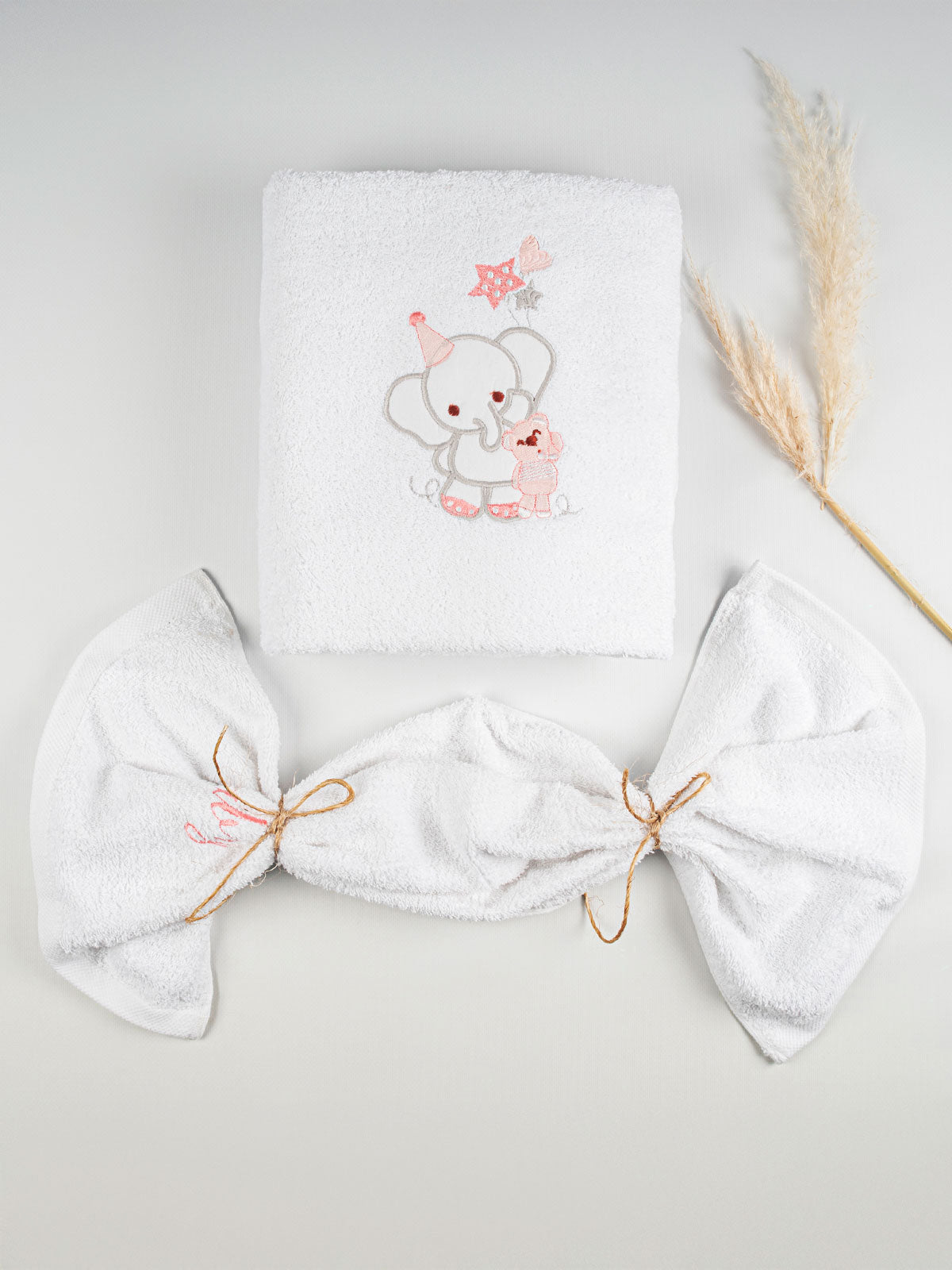 Σετ πετσέτες κεντητές Elephant 03 White/Pink από την εταιρεία Sunshine Home