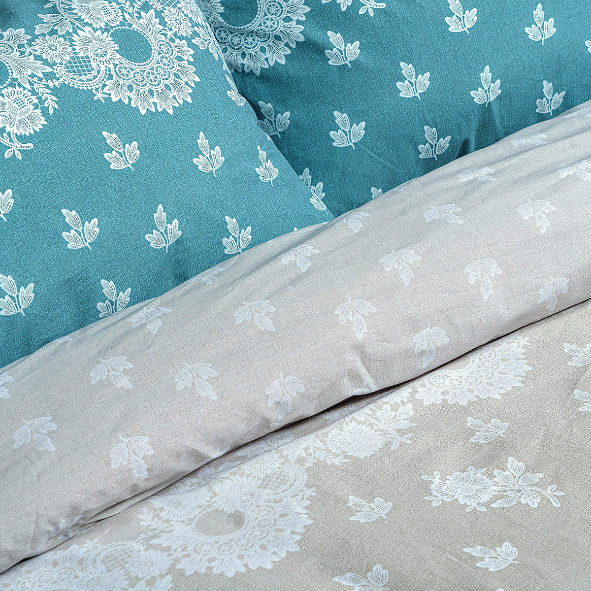 Σετ παπλωματοθήκη υπέρδιπλη Palm Art 12186 230x250 Πετρόλ,Μπεζ Default Title από την εταιρεία Beauty Home