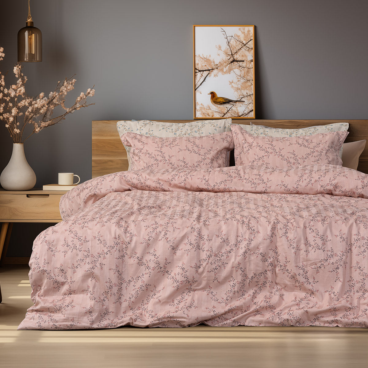 Σετ πάπλωμα υπέρδιπλο Art 12214 Flora 100% Βαμβακοσατέν 300tc 220x240 Σομόν από την εταιρεία Beauty Home