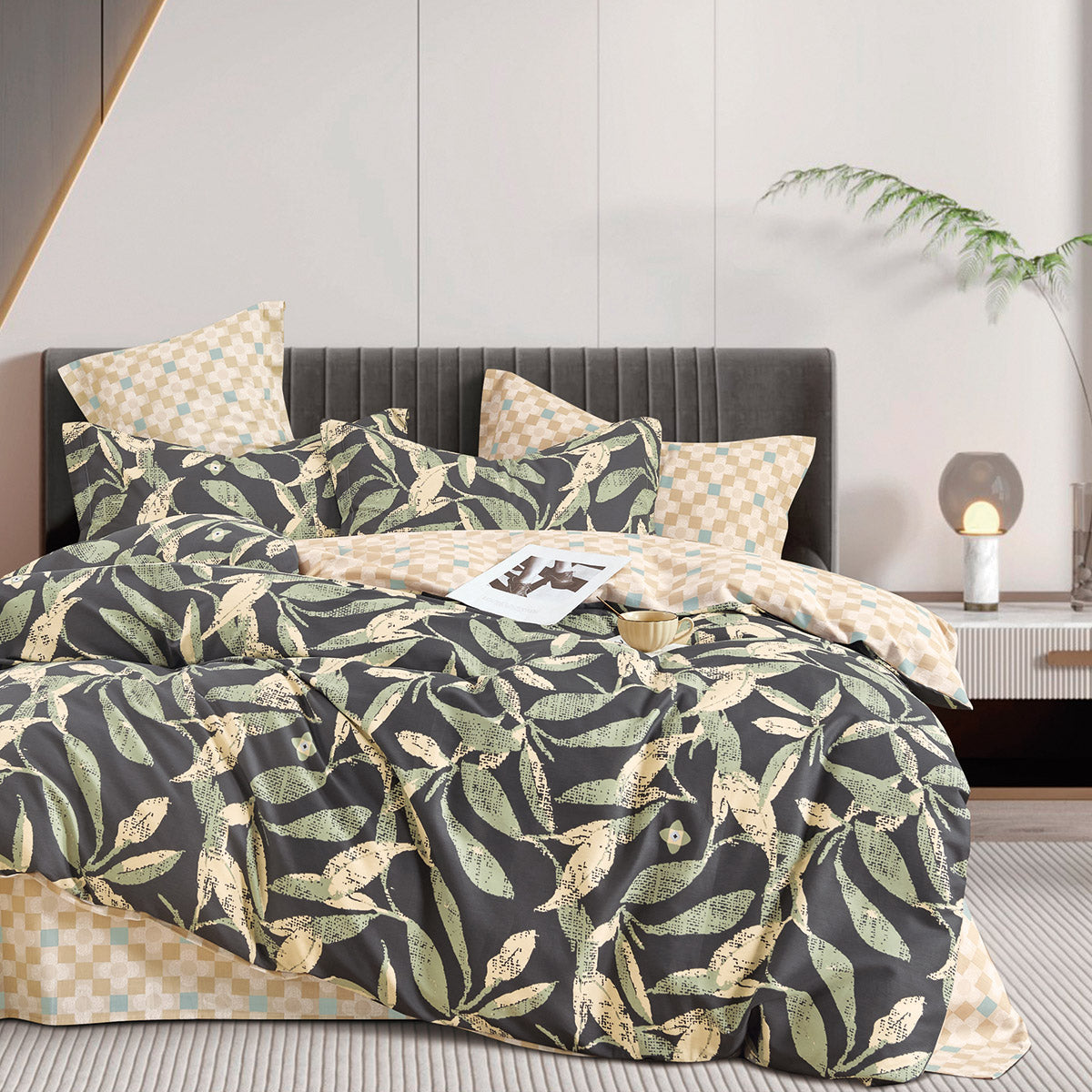 Σετ παπλωματοθήκη υπέρδιπλη Art 12287 Antonella 230x250 Ανθρακί,Λαδί από την εταιρεία Beauty Home