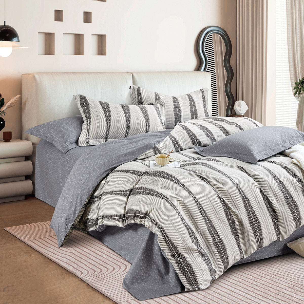 Σετ σεντόνια υπέρδιπλα Art 12288 Adamantia 230x260 Εκού,Ανθρακί από την εταιρεία Beauty Home