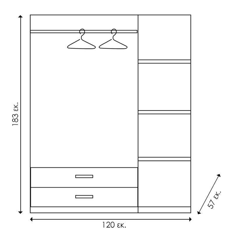 Ντουλάπα ρούχων τρίφυλλη OLYMPUS χρώμα wenge 120x57x183εκ από την εταιρεία Pakoworld