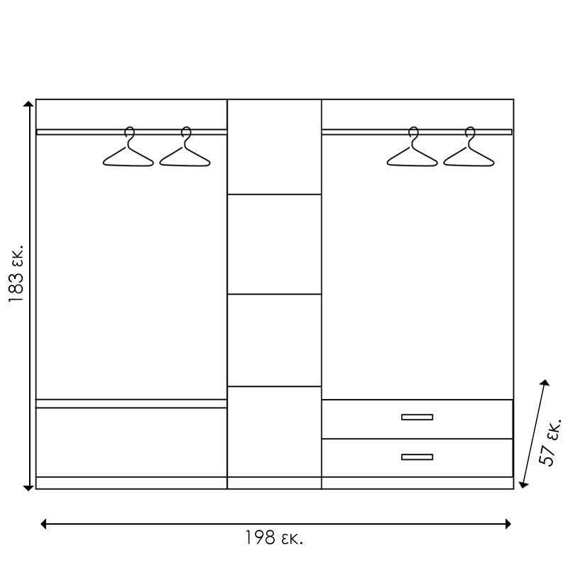 Ντουλάπα ρούχων πεντάφυλλη OLYMPUS χρώμα wenge 198x57x183εκ από την εταιρεία Pakoworld