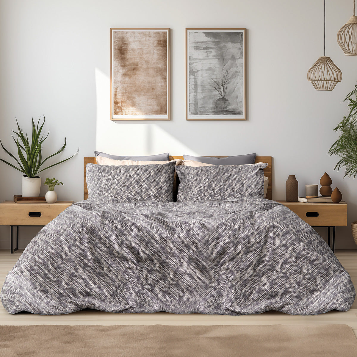 Σετ σεντόνια φανελένια King Size με λάστιχο Leonardo Art 12333 185x200+32 Γκρι