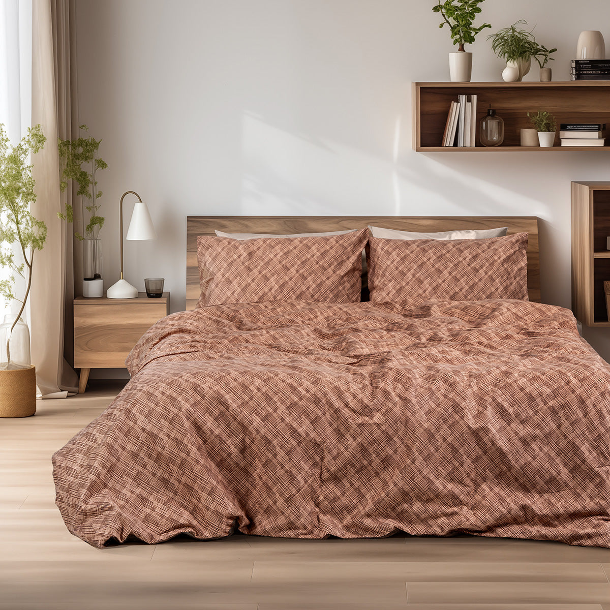 Σετ σεντόνια φανελένια King Size με λάστιχο Frida Art 12336 185x200+32 Κεραμιδί