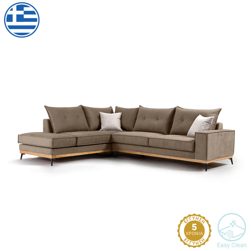 Γωνιακός καναπές δεξιά γωνία Luxury II ύφασμα mocha-cream 290x235x95εκ από την εταιρεία Pakoworld