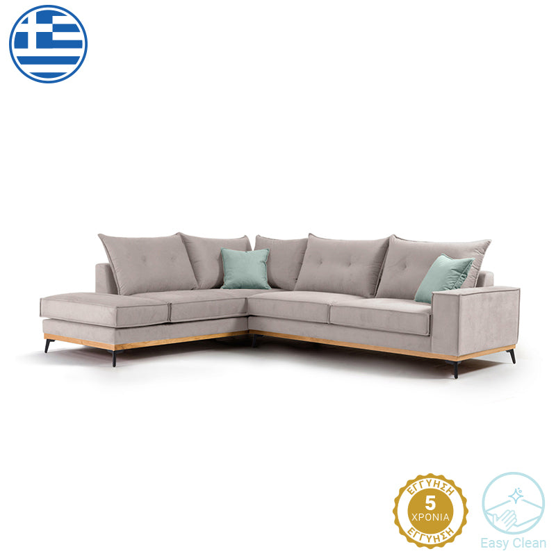 Γωνιακός καναπές δεξιά γωνία Luxury II ύφασμα elephant-ciel 290x235x95εκ από την εταιρεία Pakoworld