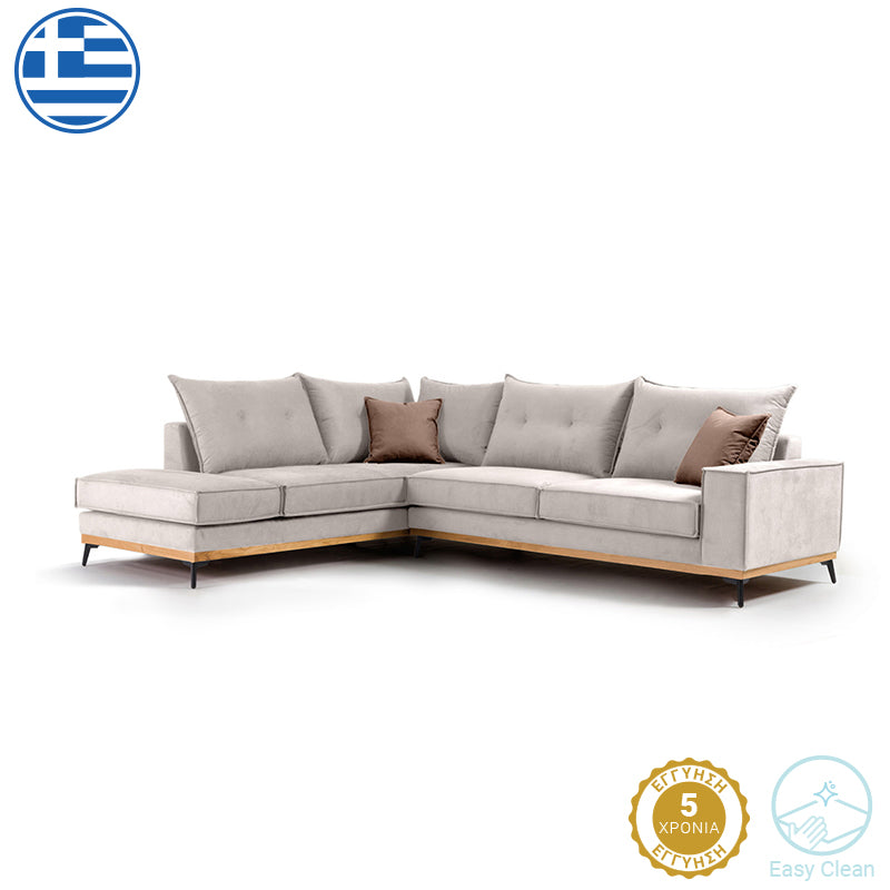 Γωνιακός καναπές δεξιά γωνία Luxury II ύφασμα cream-mocha 290x235x95εκ από την εταιρεία Pakoworld