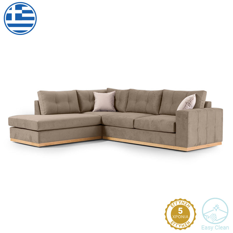 Γωνιακός καναπές δεξιά γωνία Boston ύφασμα mocha-cream 280x225x90εκ από την εταιρεία Pakoworld