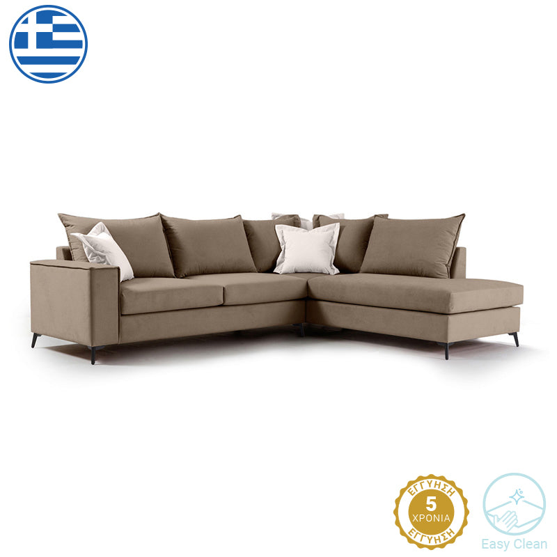 Γωνιακός καναπές αριστερή γωνία Romantic ύφασμα mocha-cream 290x235x95εκ από την εταιρεία Pakoworld