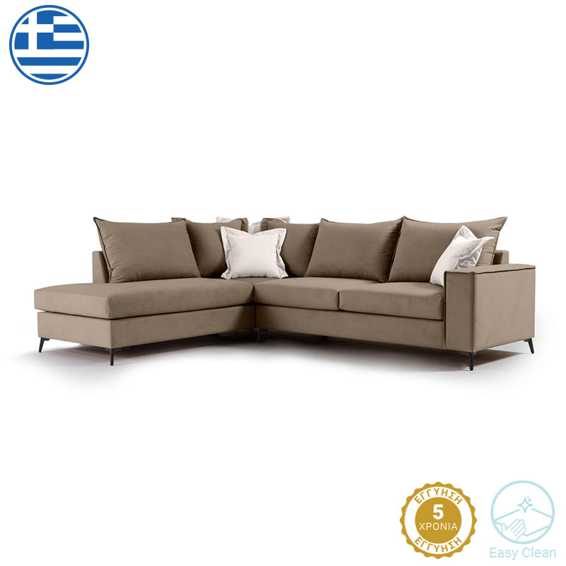 Γωνιακός καναπές δεξιά γωνία Romantic ύφασμα mocha-cream 290x235x95εκ από την εταιρεία Pakoworld