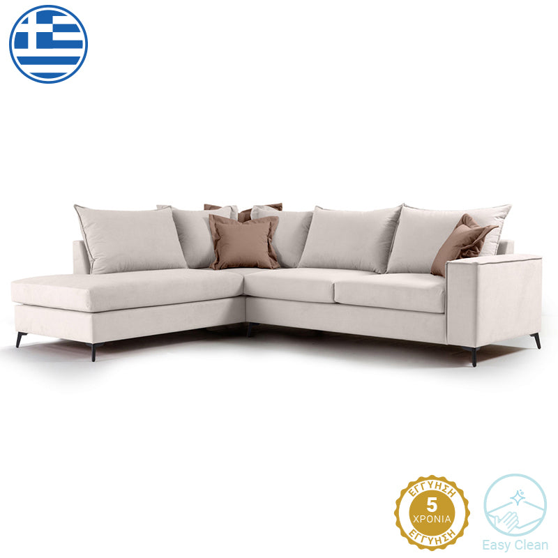 Γωνιακός καναπές δεξιά γωνία Romantic ύφασμα cream-mocha 290x235x95εκ από την εταιρεία Pakoworld