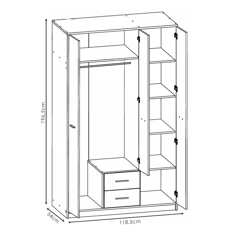 Ντουλάπα ρούχων Serenity τρίφυλλη sonoma-λευκό 118.5x54x196.5εκ από την εταιρεία Pakoworld