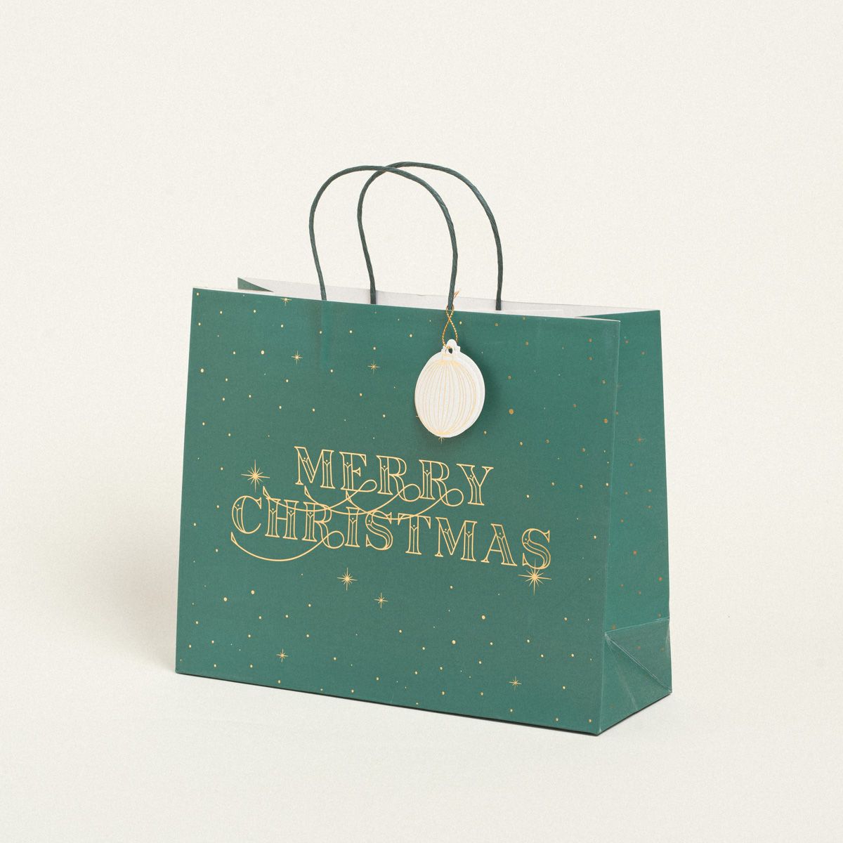 ΧΑΡΤΙΝΗ ΤΣΑΝΤΑ MERRY CHRISTMAS ΠΡΑΣΙΝΗ 32.5×26.5×11.5cm