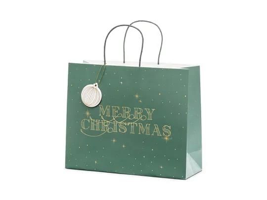 ΧΑΡΤΙΝΗ ΤΣΑΝΤΑ MERRY CHRISTMAS ΠΡΑΣΙΝΗ 32.5×26.5×11.5cm