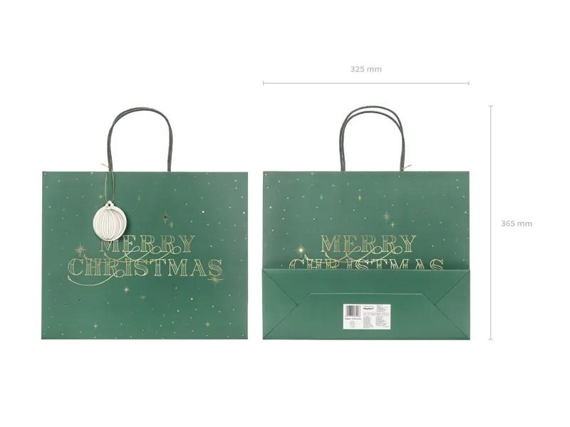 ΧΑΡΤΙΝΗ ΤΣΑΝΤΑ MERRY CHRISTMAS ΠΡΑΣΙΝΗ 32.5×26.5×11.5cm