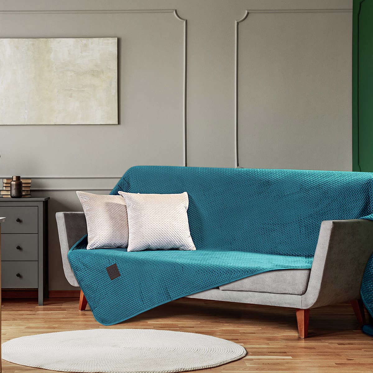 Ριχτάρι Τριθέσιο Velvety Art 8413 180x300 Πετρόλ από την εταιρεία Beauty Home