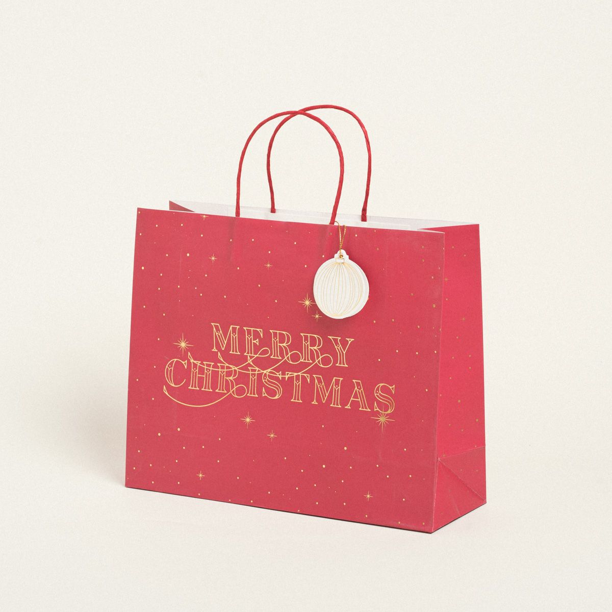 ΧΑΡΤΙΝΗ ΤΣΑΝΤΑ MERRY CHRISTMAS ΚΟΚΚΙΝΗ 32.5×26.5×11.5cm