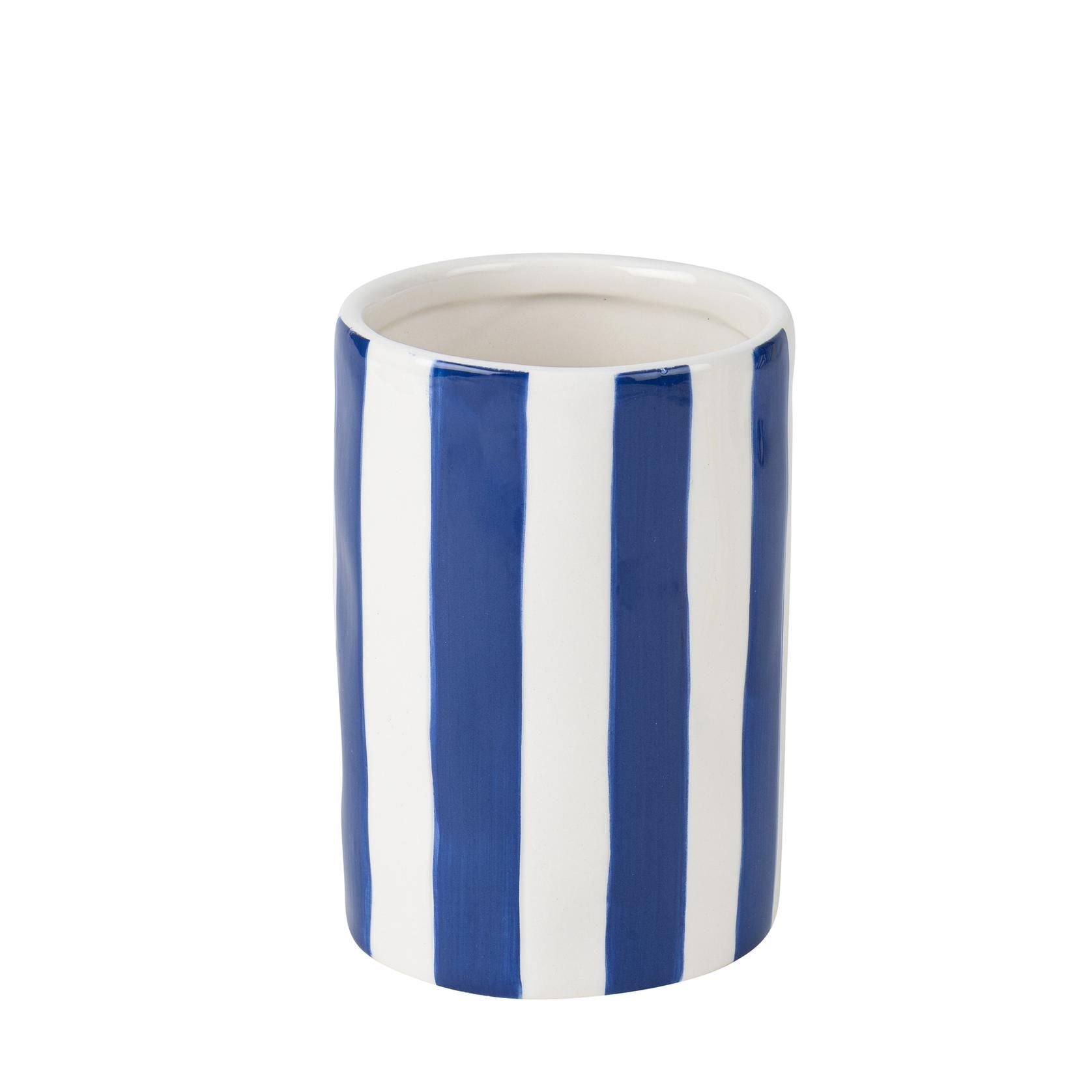 Κεραμικό Βάζο Iona Ριγέ Μπλε-Λευκό 9,5 x 13,5 CM