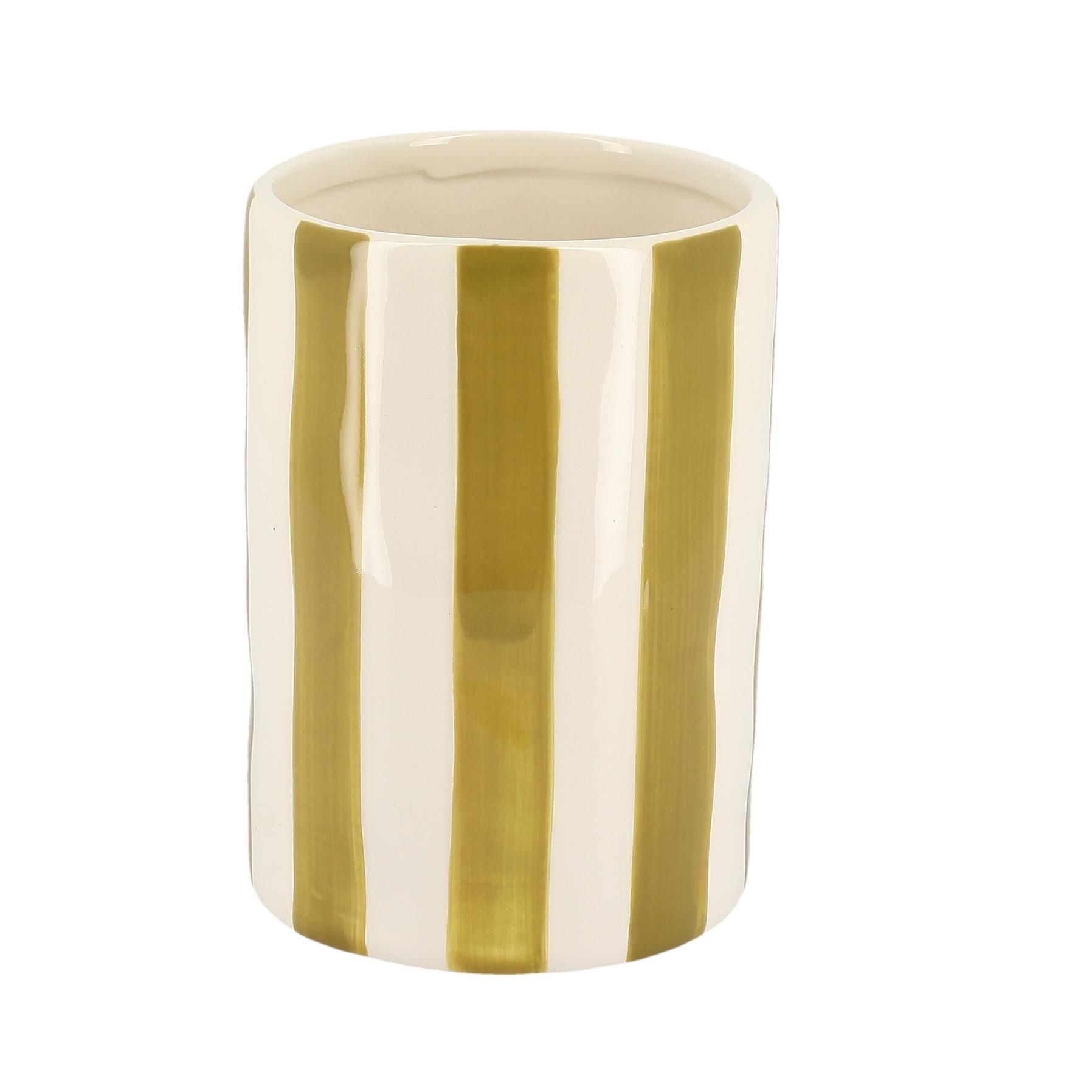 Κεραμικό Βάζο Iona Ριγέ Λαδί – Λευκό 9,5 x 13,5 CM