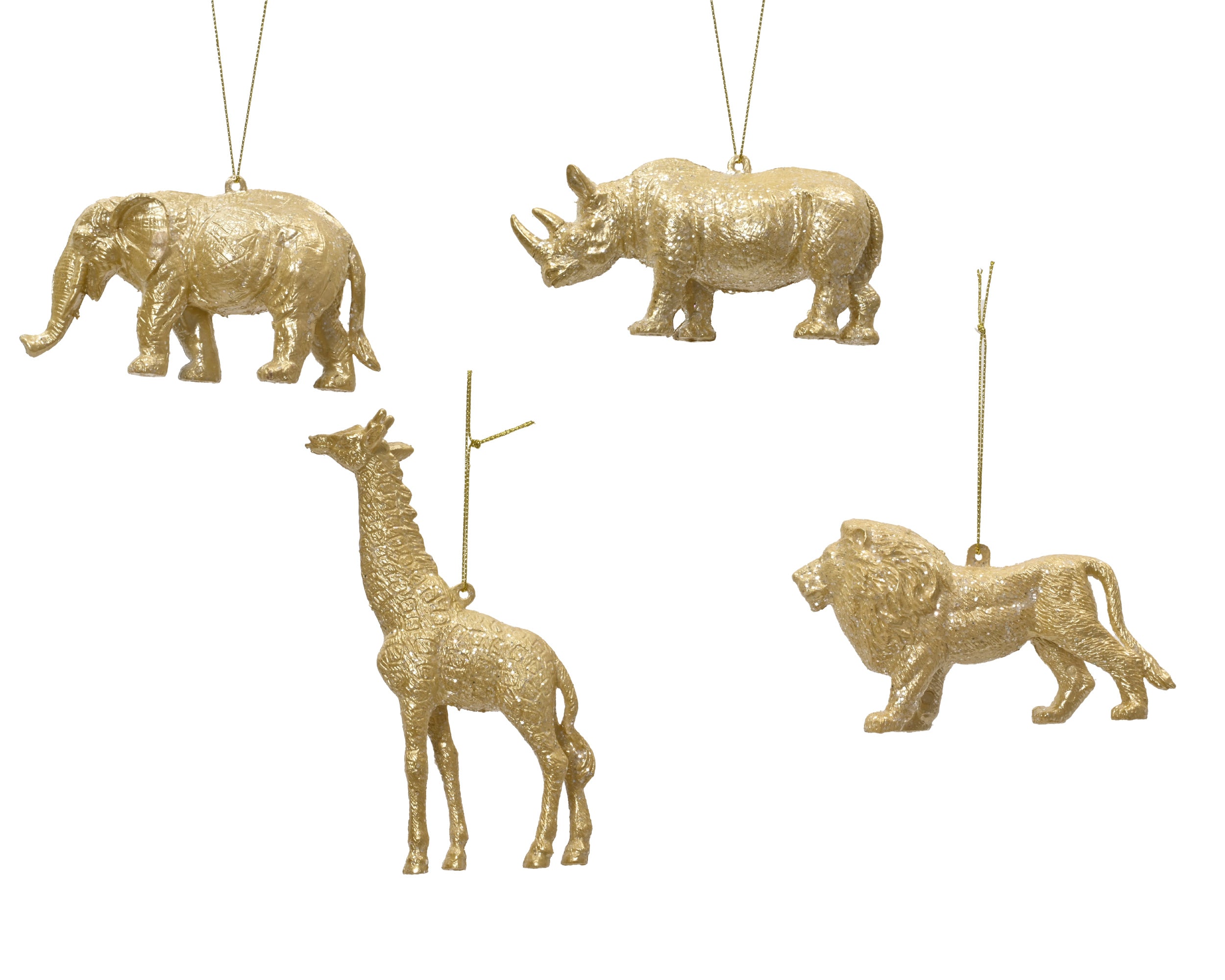 Σετ 4 Χριστουγεννιάτικα Κρεμαστά Στολίδια Safari Chic Ζωάκια Χρυσά με Glitter 15.5 cm