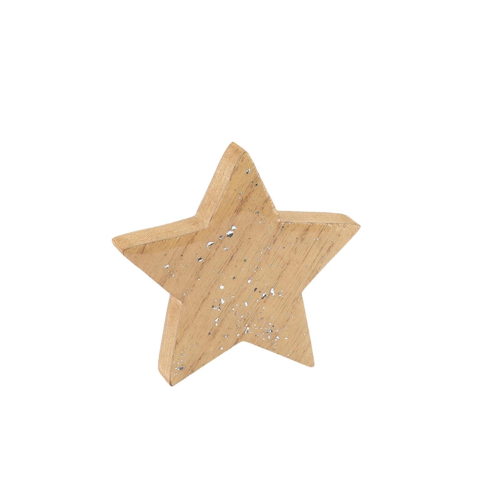 Αστέρι ξύλινο με ασημί γκλίτερ 7.5 x 7.5 x 1.5 cm
