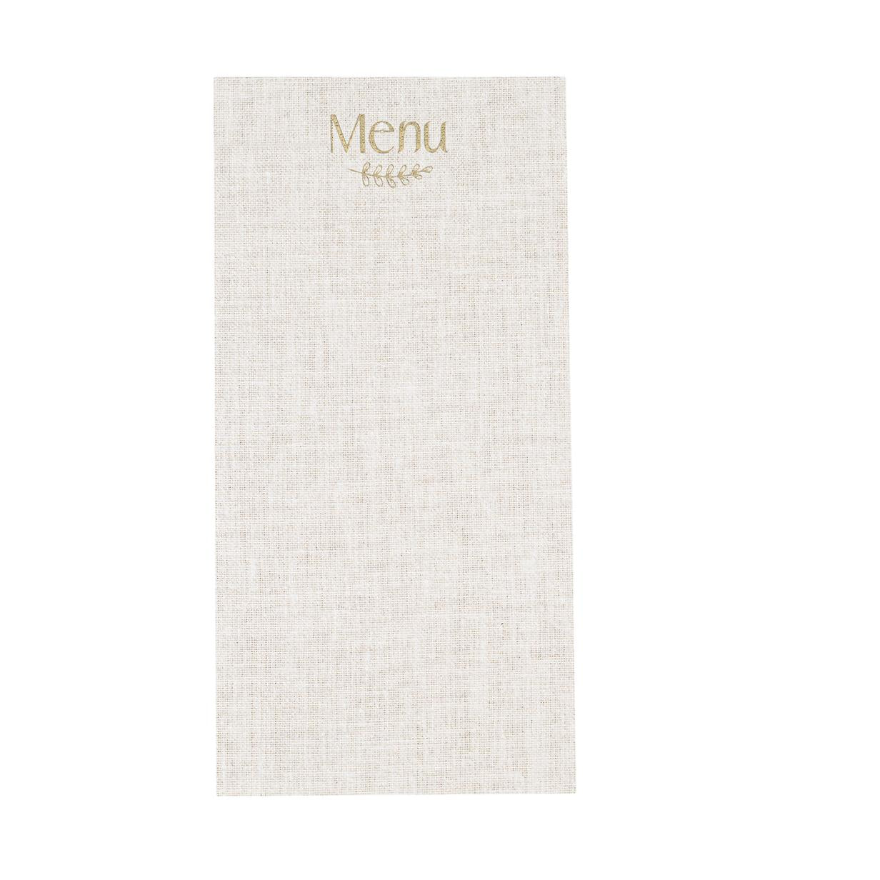 10 Κάρτες χάρτινες menu με εφέ λινού με κορδόνι Μπεζ και χρυσό χαρτί 10 x 20 cm