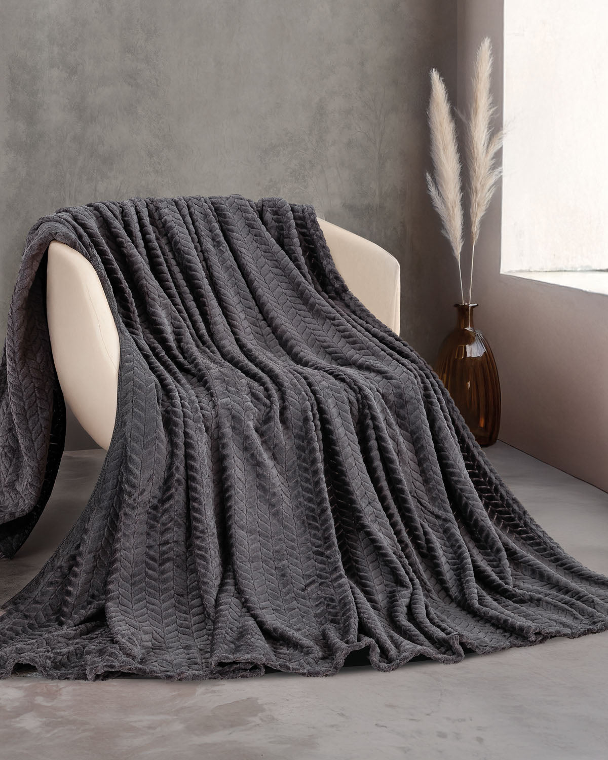 HARMONIE - Κουβέρτα JACQUARD FLANNEL Υπέρδιπλο Ανθρακί 220 x 240 από την εταιρεία Rythmos Home