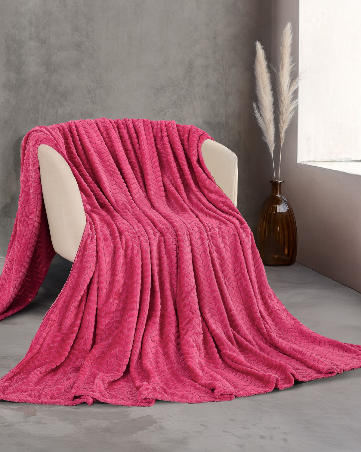 HARMONIE - Κουβέρτα JACQUARD FLANNEL Υπέρδιπλο Φούξια 220 x 240 από την εταιρεία Rythmos Home