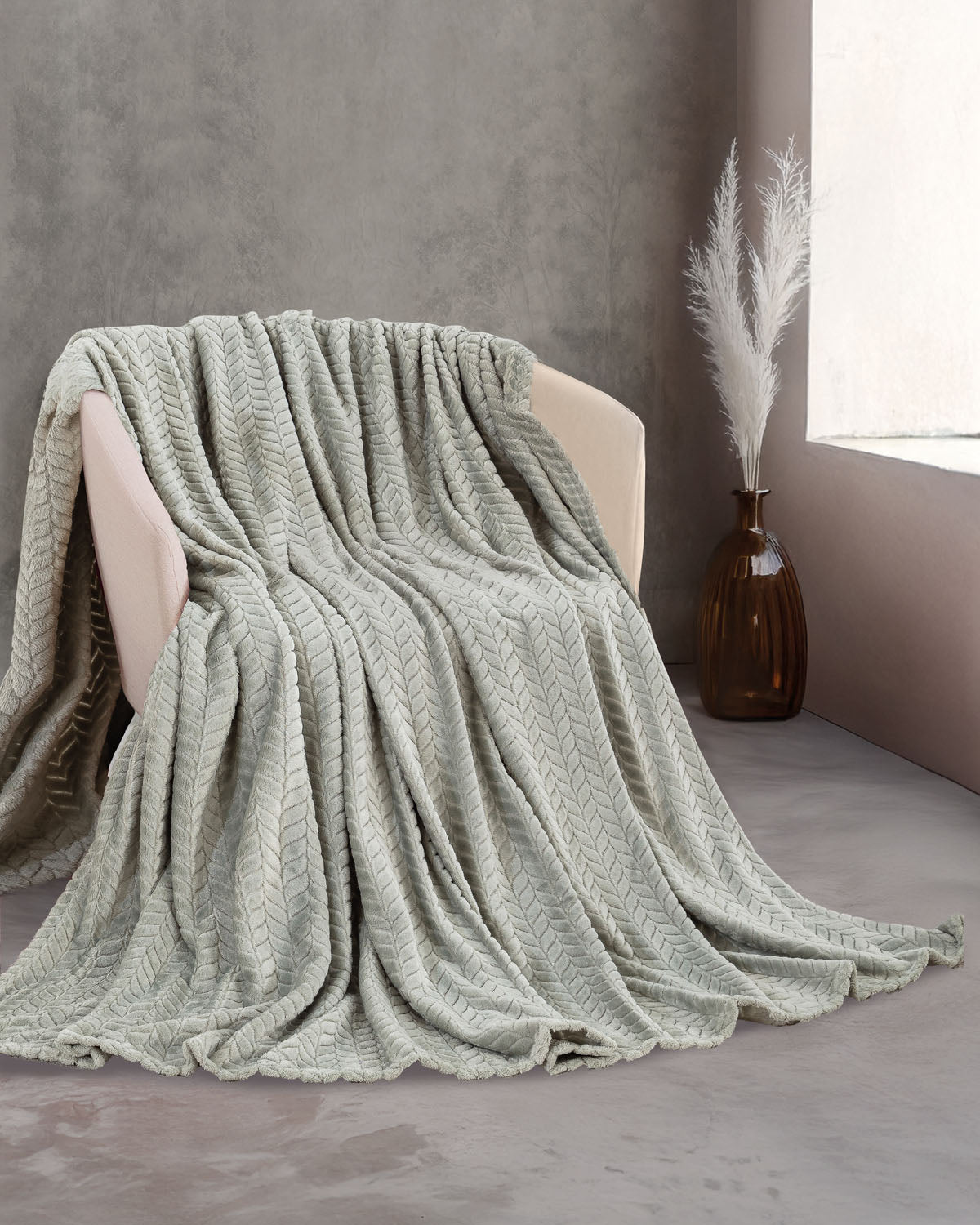 HARMONIE - Κουβέρτα JACQUARD FLANNEL Υπέρδιπλο Γκρι 220 x 240 από την εταιρεία Rythmos Home