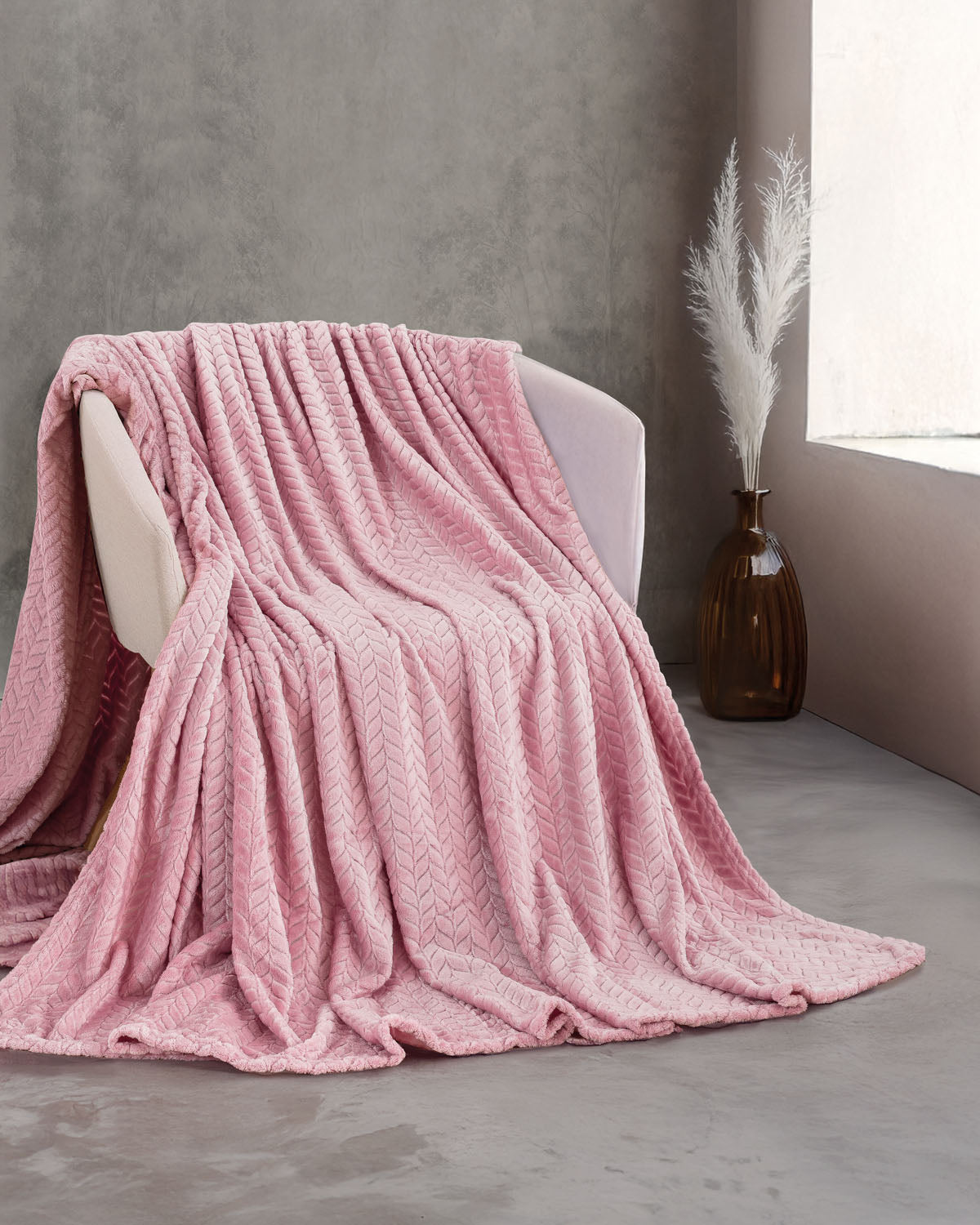 HARMONIE - Κουβέρτα JACQUARD FLANNEL Υπέρδιπλο Ροζ 220 x 240 από την εταιρεία Rythmos Home